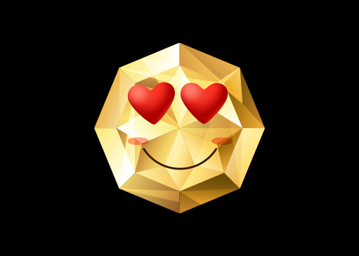 golden gem with heart shaped eyes and a smile